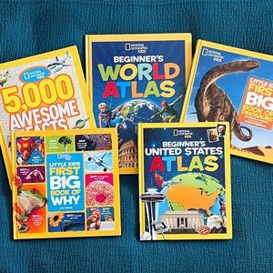 Set of 5 Colorful Fun KIDS National Geographic Educational Hardcover Books